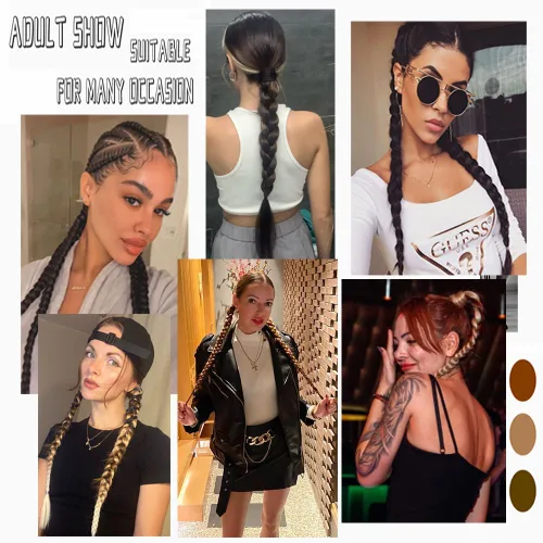 Miniatura 3 de Extensiones de cola de caballo, 2 piezas sintéticas con banda de pelo envolvente alrededor de las extensiones de cabello trenzadas, cola de moño