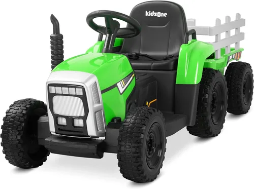 Miniatura 10 de Kidzone - Versión premium de 12 V 7 AH con neumáticos de goma EVA con motores duales de 35 W, tractor eléctrico alimentado con remolque, juguete
