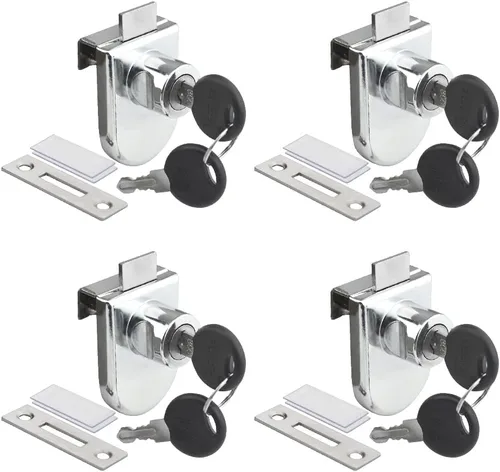 Miniatura 10 de Paquete de 4 cerraduras de gabinete de aleación de zinc de doble vidrio con 2 llaves iguales para puertas de vidrio 407 de 0.177-0.315 in