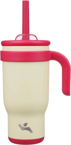 Miniatura 55 de Konokyo Vaso de 14 onzas con asa lateral, botella de agua aislada con popote y tapa 2 en 1, taza de acero inoxidable, taza de café de viaje