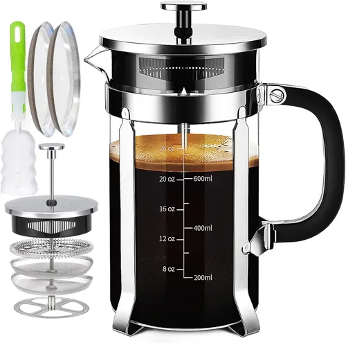 Miniatura 10 de YMMIND Cafetera de prensa francesa de 21 onzas, cafetera espresso de 4 tazas, cafetera de borosilicato engrosado resistente al calor para café frío