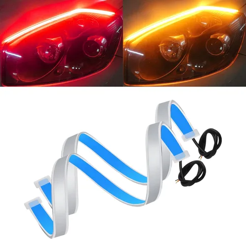 Qasim Tira de LED de 30 cm Rojo+Amarillo para Conducción Diurna, Luces Secuenciales Fluyentes, Señal de Giro, Luz de Advertencia, Accesorios para