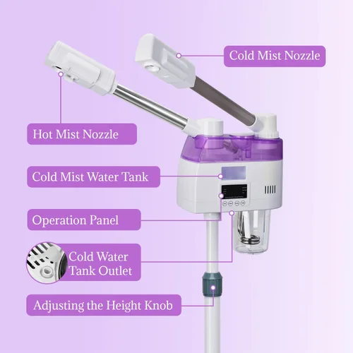 Miniatura 7 de Vaporizador facial profesional 2 en 1, vaporizador esteticista con niebla fría y caliente, vaporizador facial para limpieza profunda facial
