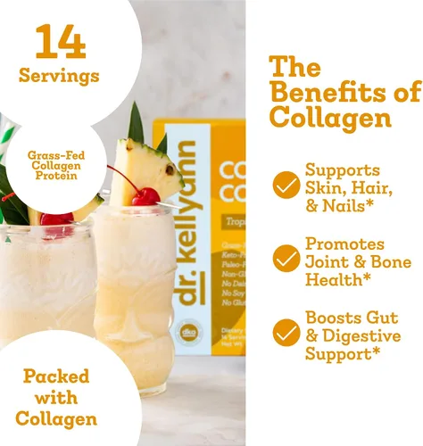 Miniatura 3 de Dr. Kellyann Enfriador de colágeno – Pina Colada tropical 0.55 oz de proteína de colágeno alimentada con pasto por porción Apto para dieta