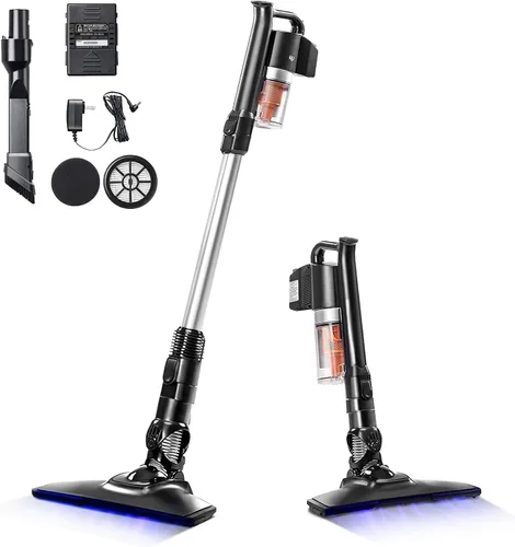 Miniatura 10 de IRIS USA Power Brush - Aspiradora inalámbrica para alfombras de bajo perfil y suelos duros, accesorios 4 en 1, indicador LED de succión de 9000 Pa
