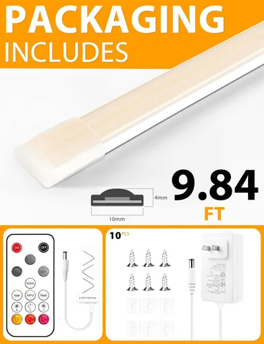 Miniatura 7 de Lamomo COB - Tira de luces LED, 9.84 pies, color blanco natural, regulable, autoadhesiva, con control remoto, flexible, cortable, impermeable, 4000