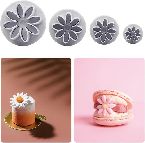 Miniatura 5 de Cortador de fondant de girasol, moldes de flores para fondant, 4 unidades, crisantemo, 8 pétalos, cortador de émbolo de margarita, juego de corte