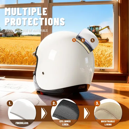 Miniatura 6 de LEM Casco Retro de Motocross en Fibra de Carbono, Casco Integral de Motocicleta para Todoterreno DOT para Hombres, Casco de Motocicleta Vintage