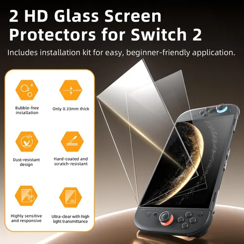 Miniatura 4 de Protective Case for Switch 2, AOLION Accessories for Switch 2 with Clear Acrylic Shell, Dust Plugs, Tempered Glass Screen Protector for Switch 2 and