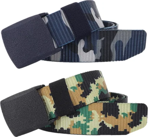 Miniatura 31 de Cinturones para hombre, cinturón táctico militar de nailon camuflaje con hebilla de plástico ajustable, paquete de 2 Camuflaje de la selva