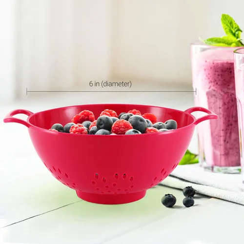 Miniatura 9 de Meadow Lane - Colador pequeño de 6 pulgadas, libre de BPA, apto para lavavajillas, con asas dobles, escurridor compacto de alimentos para bayas