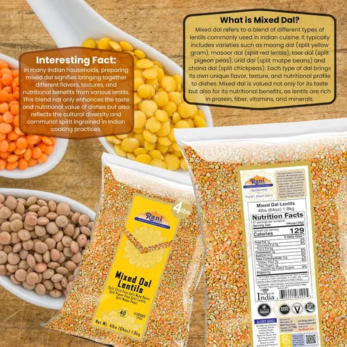 Miniatura 2 de Rani Dal mixto (Chana Dal, Moong Dal, Toor Dal, Masoor Dal, Urad Dal) 64 oz (4 libras) 4.0 lbs a granel ~ Todo natural Apto para gluten Sin OMG