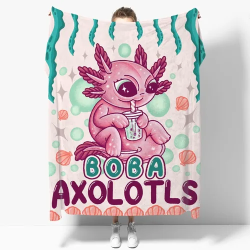 Boba - Manta de ajolote para mujeres y niñas, ligera, suave, de franela, de forro polar, para sofá, cama, sofá y niños pequeños (50 x 40 pulgadas)