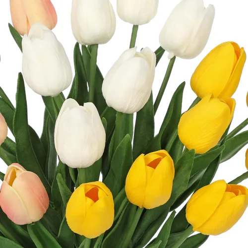 Miniatura 7 de 20 tulipanes artificiales mixcolor de tacto real, flores falsas para el día de la madre, 13.5 pulgadas, tulipanes sintéticos, flores artificiales a