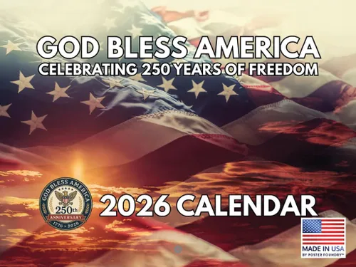 Miniatura 17 de Calendario mensual de pared 2026 con hilo de bandera de Estados Unidos 250 aniversario 1776 de 12 meses, fabricado en Estados Unidos