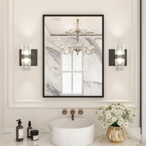 LOAAO Espejo de Baño Rectangular de 22"X30" Negro para Pared, Marco de Aleación de Aluminio Negro Mate, Se Cuelga Vertical u Horizontalmente, Fácil