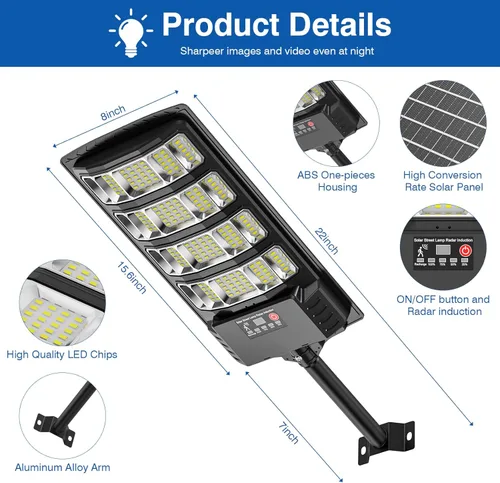 Miniatura 6 de Farolas solares impermeables para exteriores, luz de inundación de ángulo de 320° de 6500 K, luz de estacionamiento solar 5730 LED con sensor