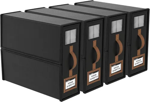 Miniatura 29 de Paquete de 3 Organizadores Plegables para Juego de Sábanas y Almacenamiento (Tamaño King y Queen), Organizadores de Armario de Tela de Lino