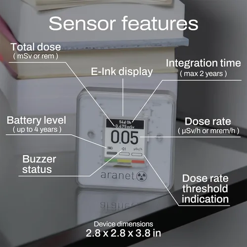 Miniatura 4 de SAF Aranet - Detector de radiación, dosímetro, portátil, mide la tasa de dosis y la dosis total de radiación ionizante, pantalla de tinta