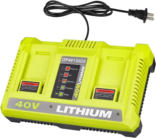 Cargador rápido de batería de 40 V de doble puerto para baterías Ryobi de iones de litio de 40 V, compatible con OP401 OP4015 OP4026 OP4030 OP4040