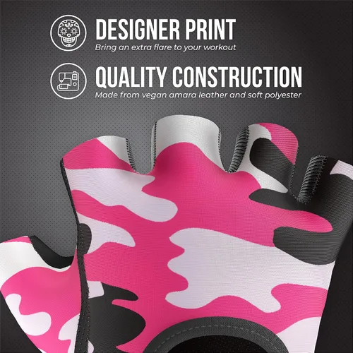 Miniatura 4 de Contraband Pink Label 5217 Design Series - Guantes de levantamiento y remo con estampado de camuflaje (par) – Ligero vegano medio acolchado de Rosado