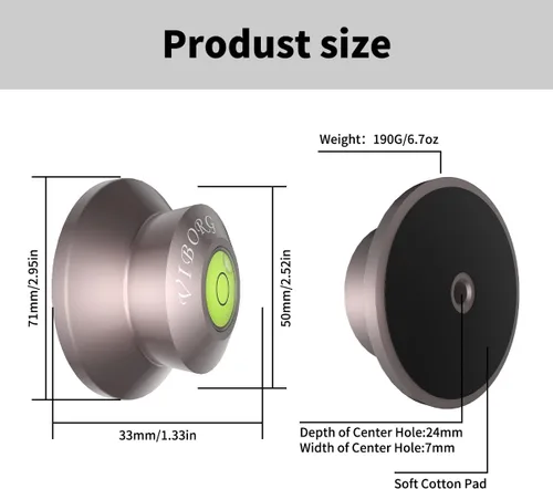 Miniatura 2 de Viborg LP190H Estabilizador de Peso de Disco para Tocadiscos 71x33mm 6.7oz (190g) Disco Abrazadera de Vinilo de Aluminio Hi-Fi para Reproductor