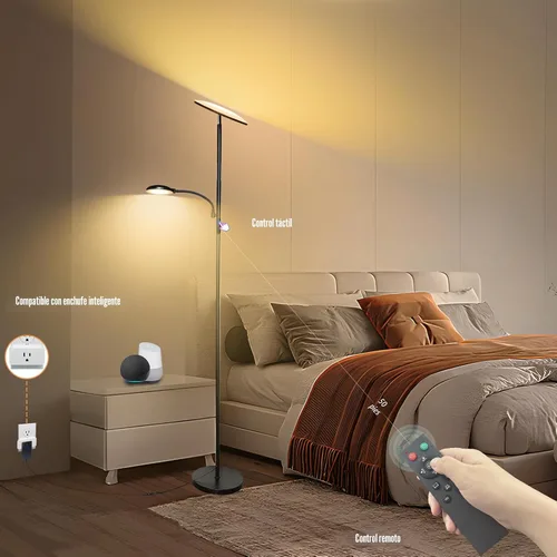 Miniatura 4 de Lámparas de pie Marctronic para sala de estar, lámpara de pie LED de 44W/4500LM súper brillante 2 en 1 con control remoto, atenuable sin escalones