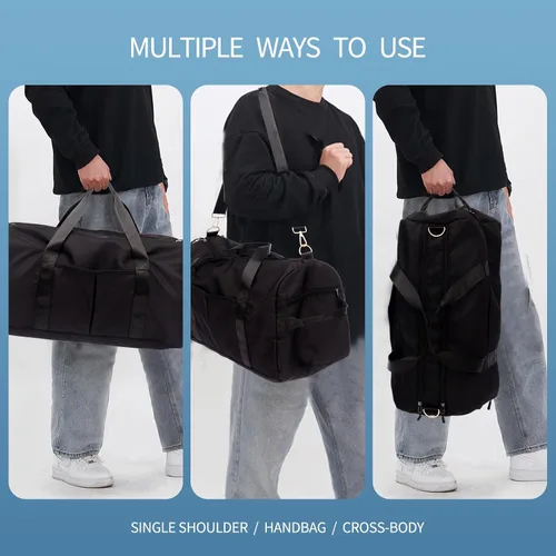 Miniatura 8 de SYLLIA Bolsas de lona deportivas con bolsa de cosméticos para gimnasio, mujeres y hombres, bolsa impermeable de viaje con bolsillo húmedo