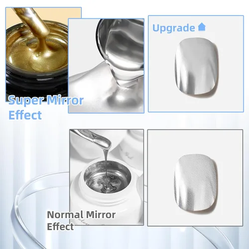 Miniatura 4 de Gel de pintura metálica de 2 x 0.3 fl oz, esmalte de uñas plateado y dorado, pintura de metal 3D, esmalte de gel de dibujo de espejo, esmalte