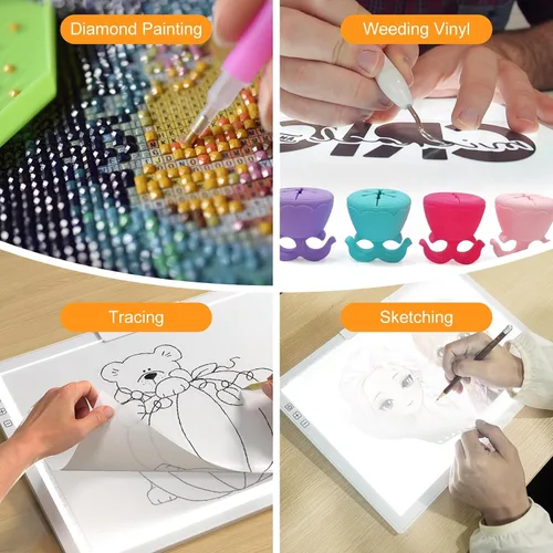 Miniatura 7 de Honesorn Almohadilla de luz de trazado de copia A4 con puerto tipo C, tablero de luz ultrafino de pintura de diamante, mesa de luz LED