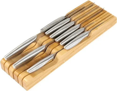 KitchenEdge Organizador de Soporte de Bloque de Cuchillos de Cocina de Bambú - Sostiene 5 Cuchillos Largos + 6 Cortos (No Incluidos), Se Adapta a la