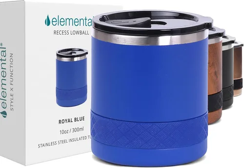 Miniatura 18 de Elemental Recess Vaso bajo de 10 oz, taza de acero inoxidable de triple pared con tapa de Tritan no fracturable, vaso de whisky aislado, taza