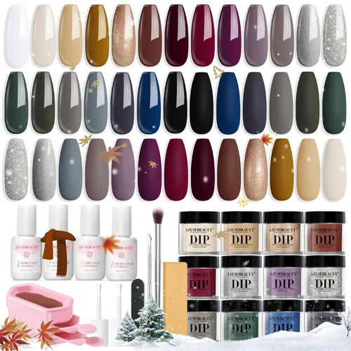 Miniatura 23 de AzureBeauty Kit de iniciación de polvo de inmersión para uñas, color azul, rojo, verde, purpurina, 31 piezas, 20 colores, polvo de inmersión