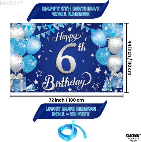 Miniatura 2 de KatchOn, Cartel azul de decoración de cumpleaños número 6, Xtralarge, 72 x 44 pulgadas, pancarta de fondo para decoraciones de feliz cumpleaños