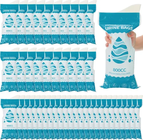 Miniatura 8 de Nuogo 50 bolsas desechables de urinario portátil de emergencia, mini inodoro de viaje, orina unisex para viajes, camping, senderismo, tráfico