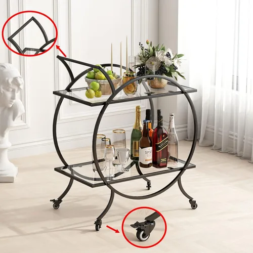 Miniatura 7 de Carritos de bar industriales para el bar del hogar, carrito de servicio de bar, carrito de bar rodante negro con ruedas giratorias con bloqueo