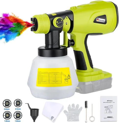 Choerinton Pulverizador de pintura compatible con batería Ryobi, pulverizador de pintura eléctrico inalámbrico de 200 W, pistola de pintura HVLP con