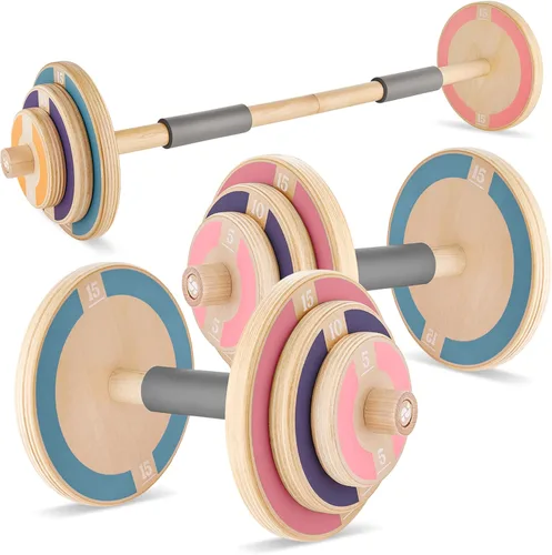 Miniatura 9 de Special Supplies Juego de pesas de madera para niños, juego de mancuernas ajustables y mancuernas para equipo de gimnasio en casa, juego