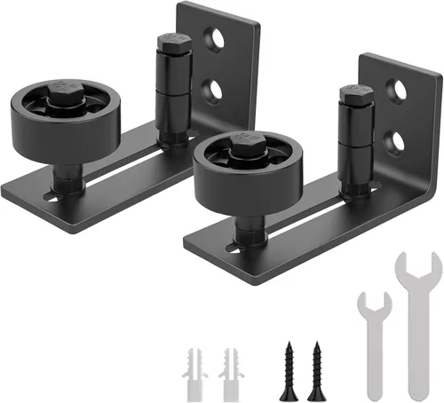 Miniatura 11 de WINSOON Guía de suelo para puerta corrediza de granero, accesorios montados en la pared para rodillos de estancia ajustables con parte inferior Negro