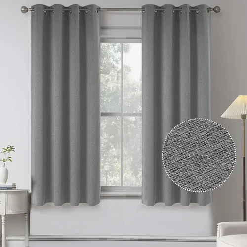 Miniatura 36 de KEQIAOSUOCAI Cortinas de lino 100% opacas de 100 pulgadas de largo, 2 paneles para dormitorio, estilo casa de campo moderna, completamente negro