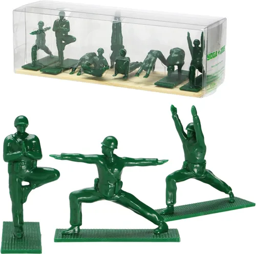 Serie 1 Green Toy Soldiers - Juego de 9 figuras de yoga, hombres del ejército en posturas de yoga, decoración para escritorio, estantes, aula, hogar
