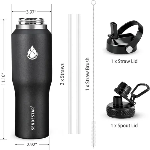 Miniatura 6 de SENDESTAR Botella de agua de acero inoxidable de 40 onzas (fría durante 48 horas, caliente durante 24 horas), botella aislada al vacío de doble Negro