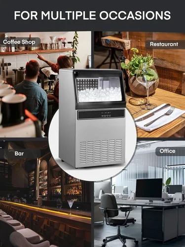 Miniatura 7 de Máquina de hielo comercial de 150 libras por día, carcasa de acero inoxidable bajo mostrador con capacidad de almacenamiento de 33 libras, máquina