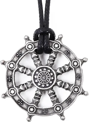 HAQUIL Collar budista, colgante de yoga con flor de loto de la rueda de la vida del dharma, regalo de joyería para hombres y mujeres