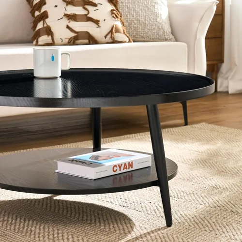 Miniatura 4 de Saint Mossi - Mesa de café moderna para sala de estar, mesa de café redonda de mediados de siglo, mesa central de 2 niveles para espacios pequeños