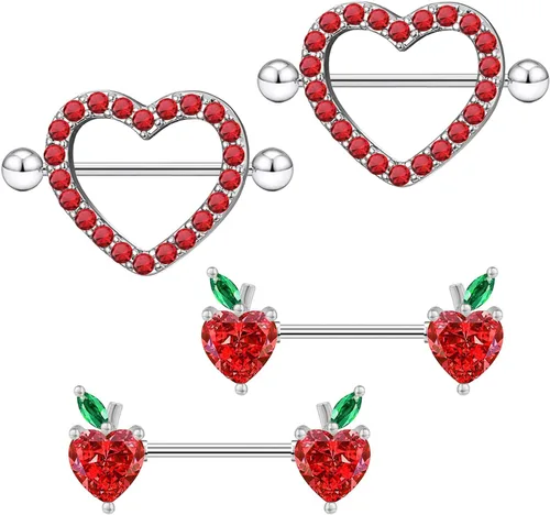 FLOGWE 2 7 pares de anillos de pezón de corazón de calibre 14 de acero inoxidable lindo piercing de pezón joyería de pezón barbells CZ pezón joyería