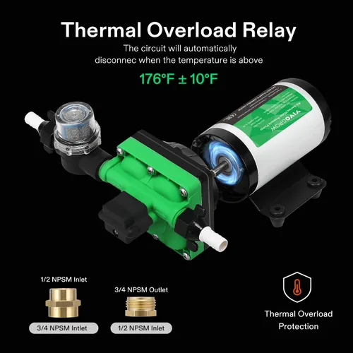 Miniatura 2 de VIVOGROW Bomba de presión de agua, bomba de agua de diafragma de 110 V, 5.5 GPM, 70 PSI, incluye adaptadores de manguera de jardín de 1/2 y 3/4