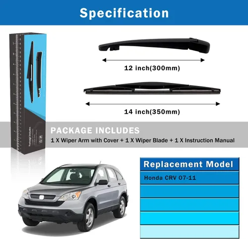Miniatura 5 de WTI Juego de escobillas de limpiaparabrisas trasero Compatible con Honda CRV 2007-2011 CR-V SUV Kits de limpiaparabrisas traseros Montaje