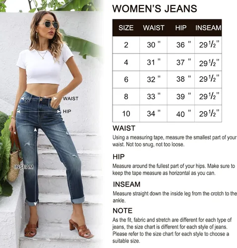 Miniatura 6 de OFLUCK Jeans de cintura alta para mujer, rasgados, elásticos, recortados