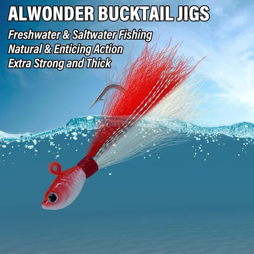 Miniatura 21 de Alwonder Paquete de 5 plantillas de cola de cubo para el cabello, señuelos de pesca de agua salada, pesca de agua dulce, señuelos de pesca de surf